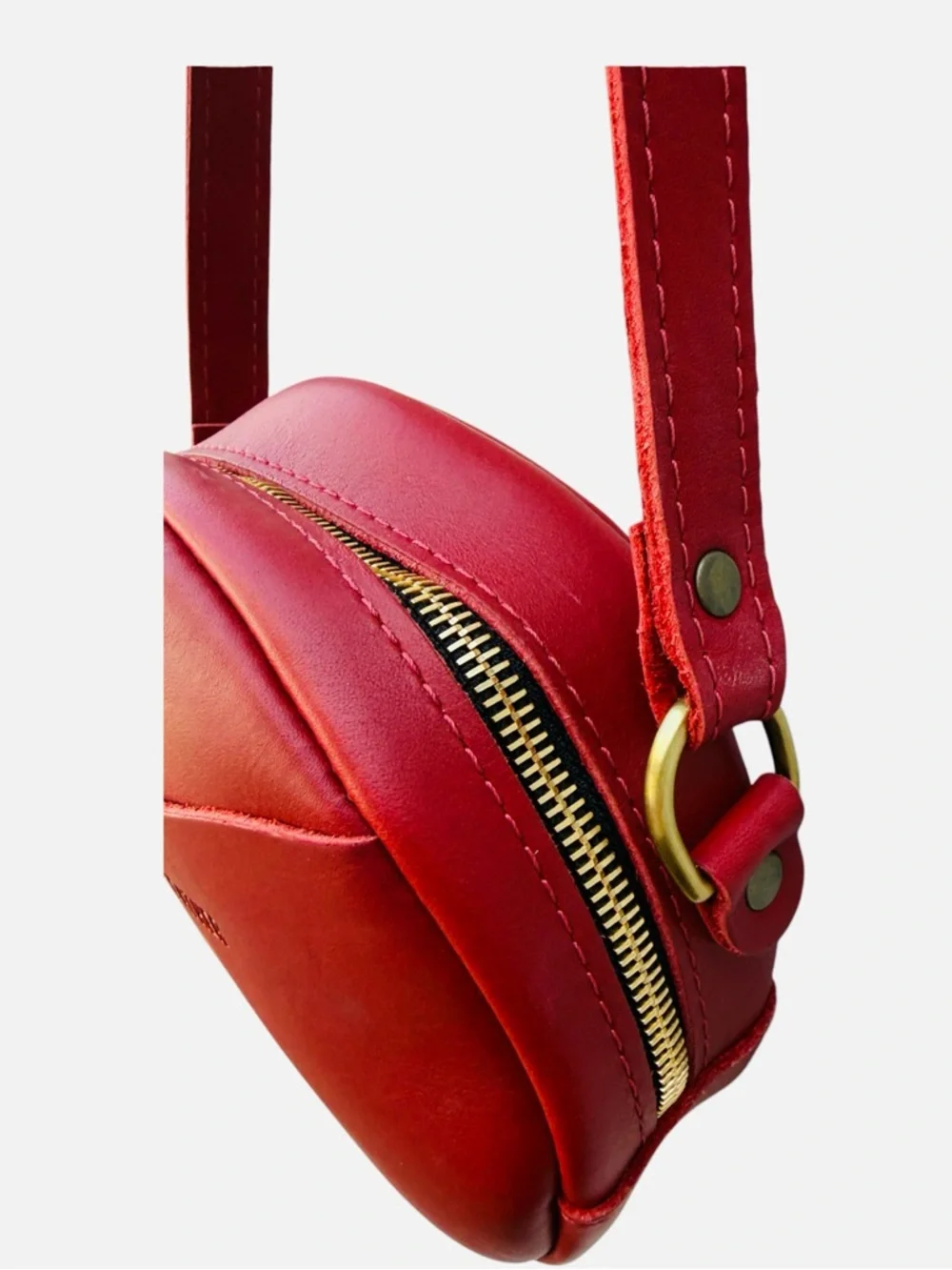 Portland Leather Red Round Circle Crossbody Bag NWT Genuine Leather